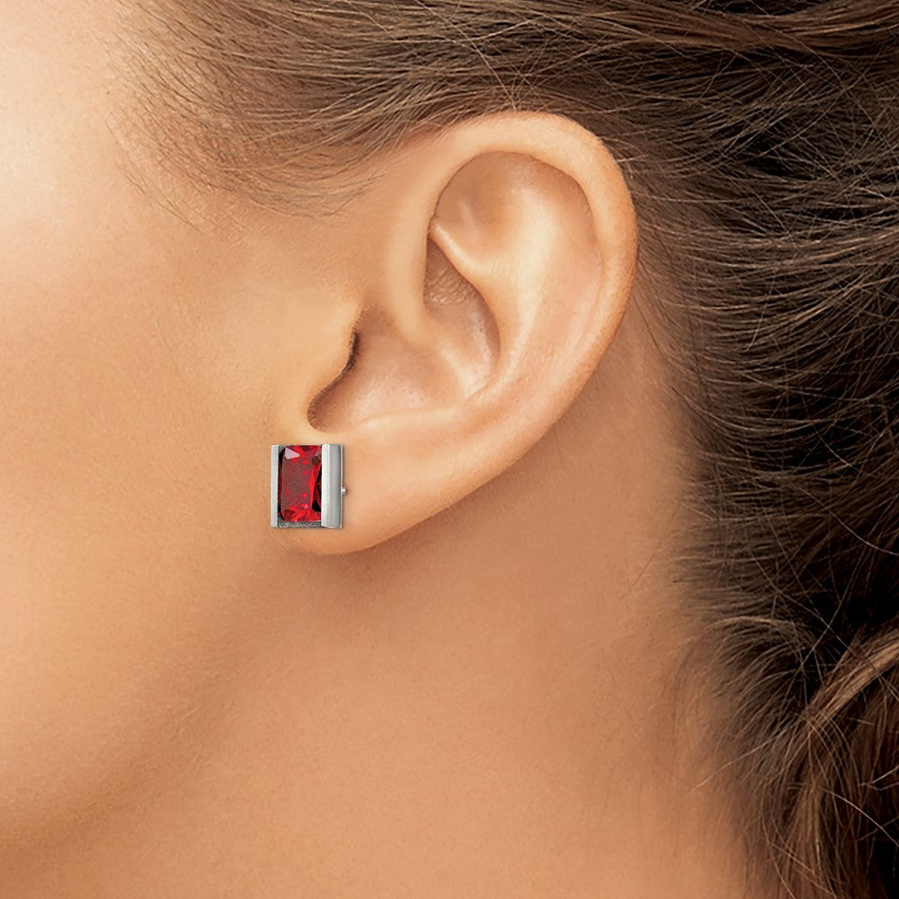 Chisel Stainless Steel Polished Red CZ Rectangle Post Earrings