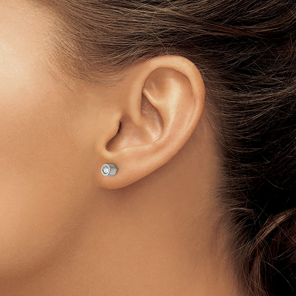 Chisel Stainless Steel Polished CZ Bezel Post Earrings