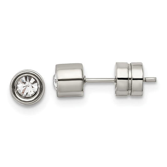 Chisel Stainless Steel Polished CZ Bezel Post Earrings