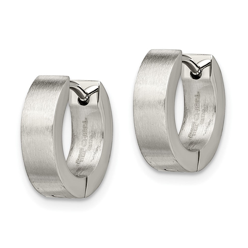Chisel Stainless Steel Brushed and Polished Round 4mm Hinged Hoop Earrings