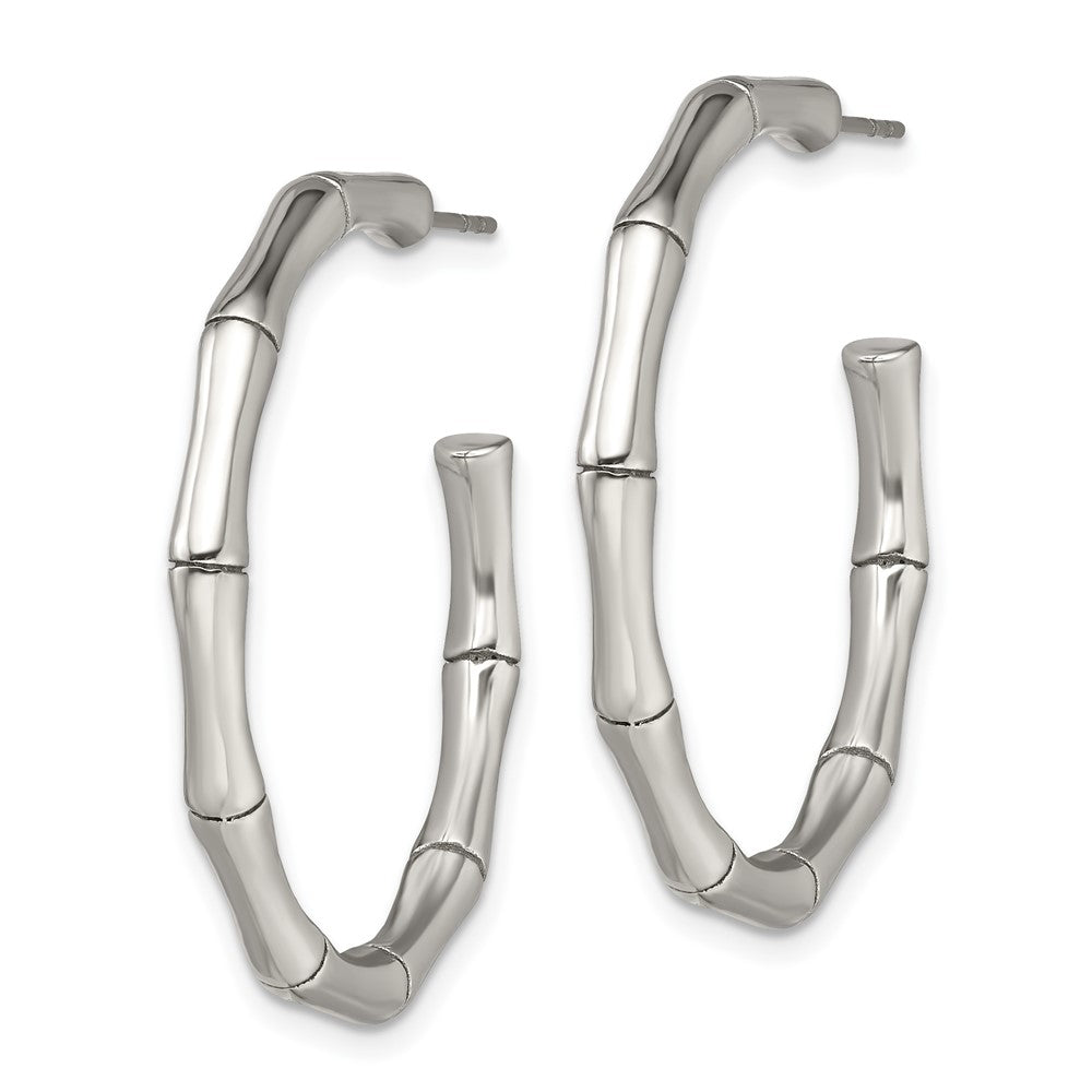 Chisel Stainless Steel Polished Bamboo Design J Hoop Post Earrings
