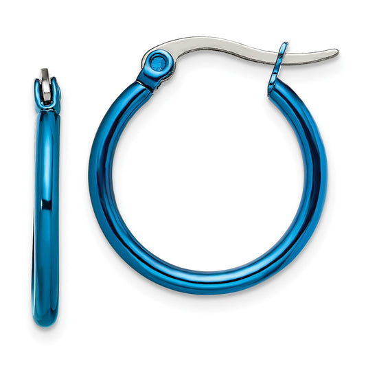 Chisel Stainless Steel Polished Blue IP-plated 19mm Diameter 2mm Hoop Earrings