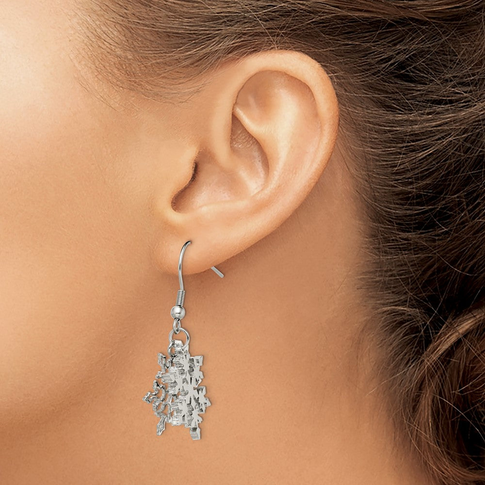 Chisel Stainless Steel Polished Snowflake Dangle Shepherd Hook Earrings
