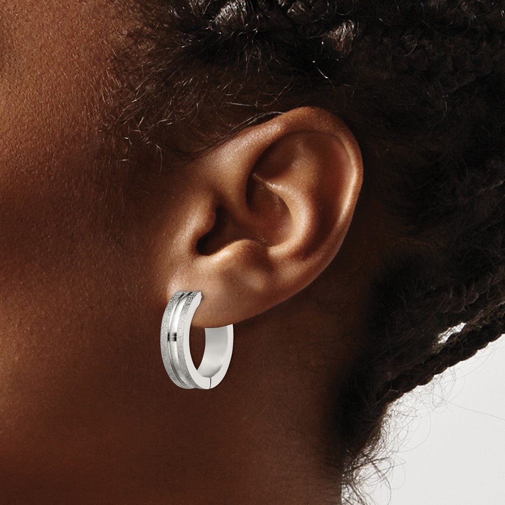 Chisel Stainless Steel Polished Laser Cut 8mm Hinged Hoop Earrings