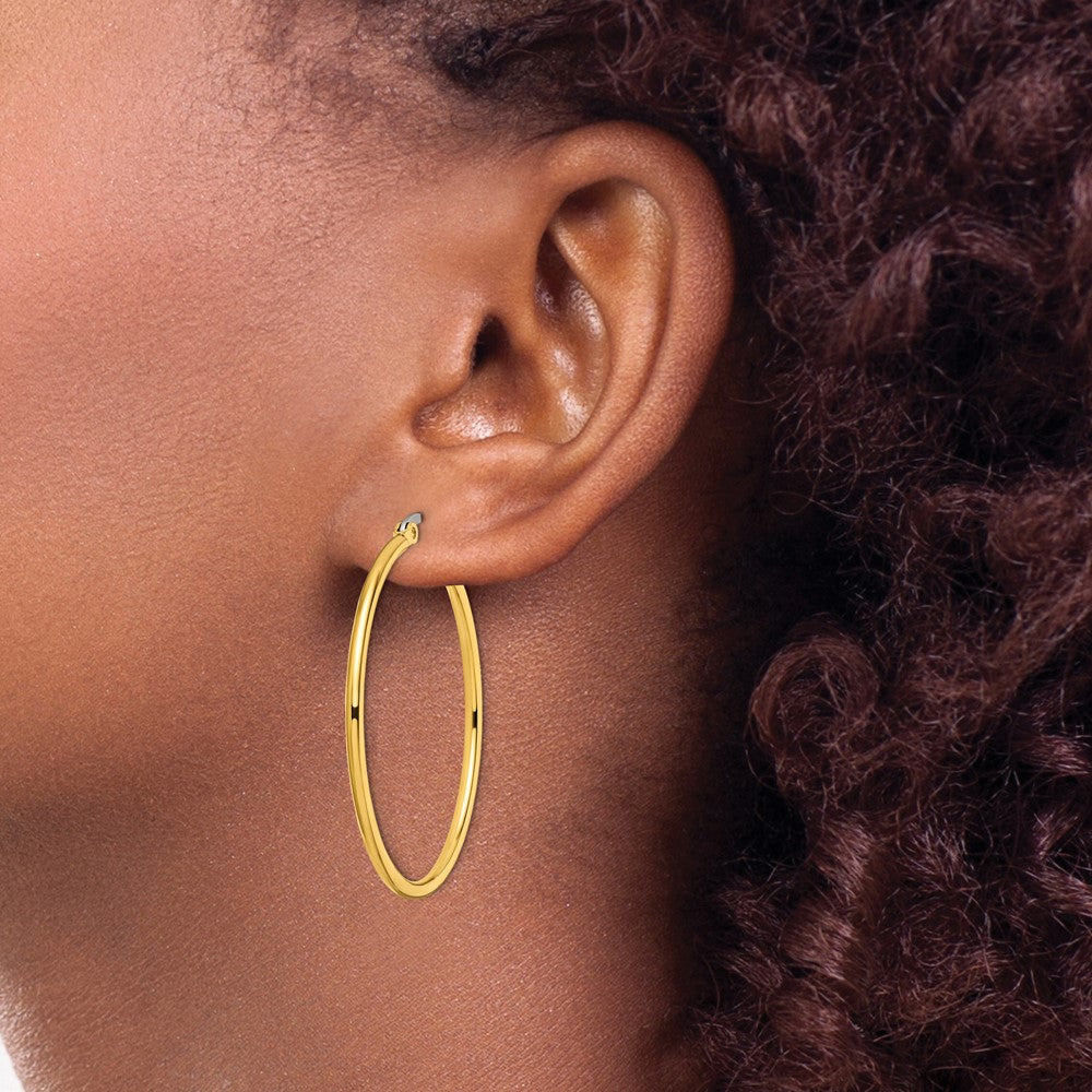 Chisel Stainless Steel Polished Yellow IP-plated 40mm Diameter 2mm Hoop Earrings