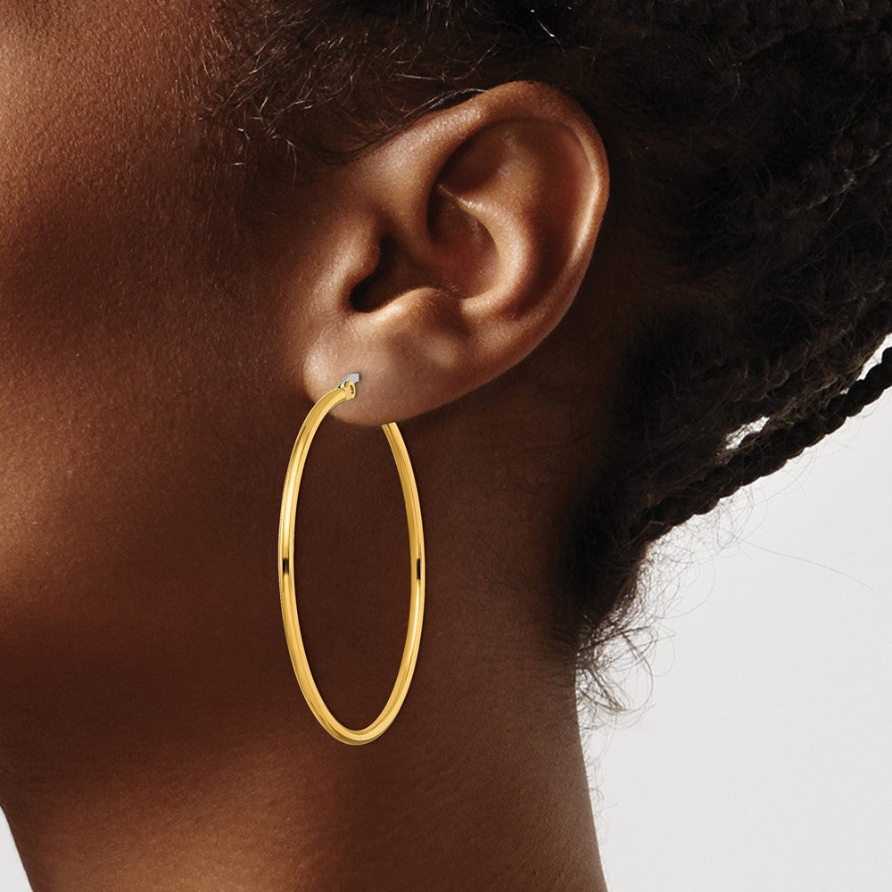 Chisel Stainless Steel Polished Yellow IP-plated 48mm Diameter 2mm Hoop Earrings