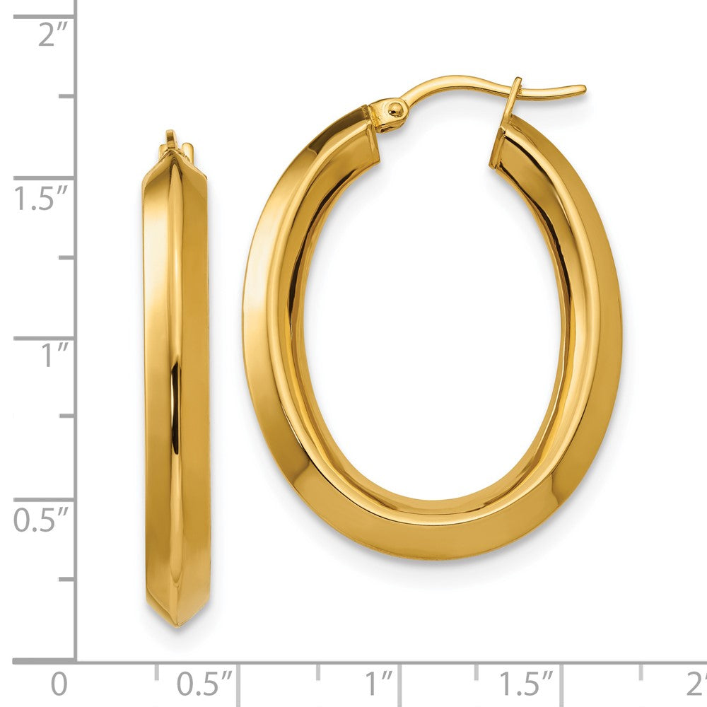 Chisel Stainless Steel Polished Yellow IP-plated Knife Edge Hollow Oval Hoop Earrings