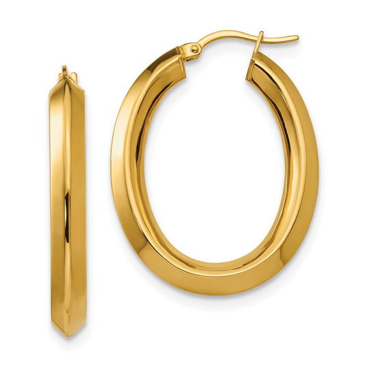 Chisel Stainless Steel Polished Yellow IP-plated Knife Edge Hollow Oval Hoop Earrings