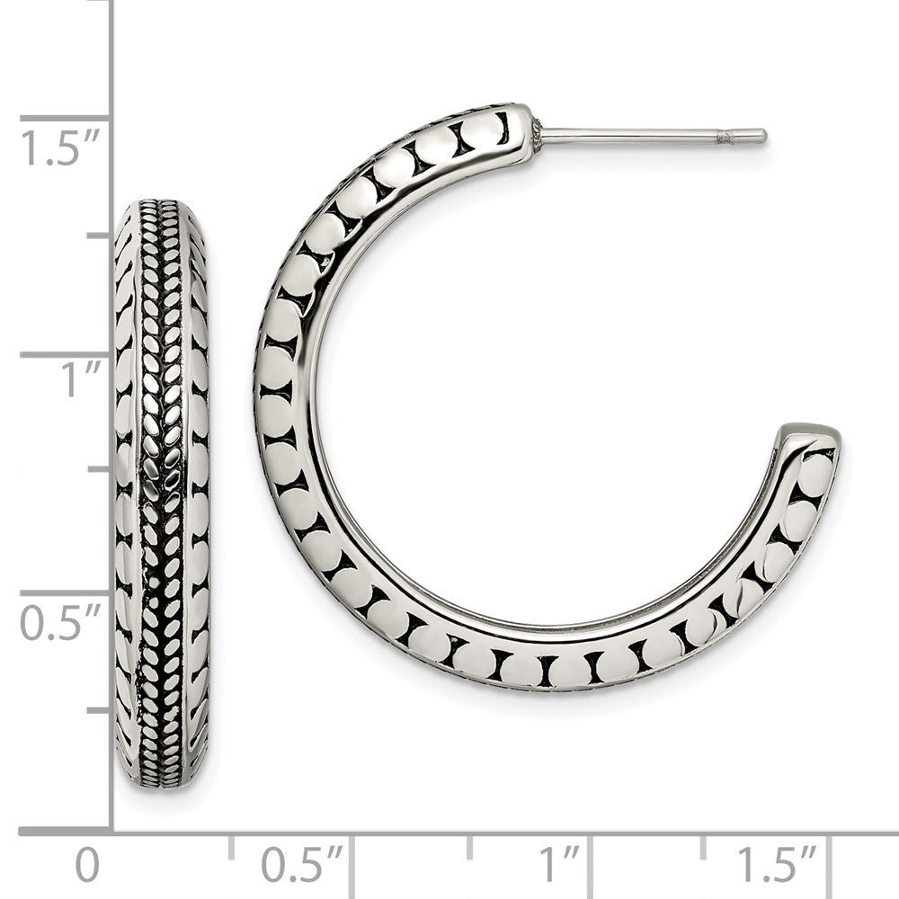 Chisel Stainless Steel Antiqued and Polished Post Hoop Earrings