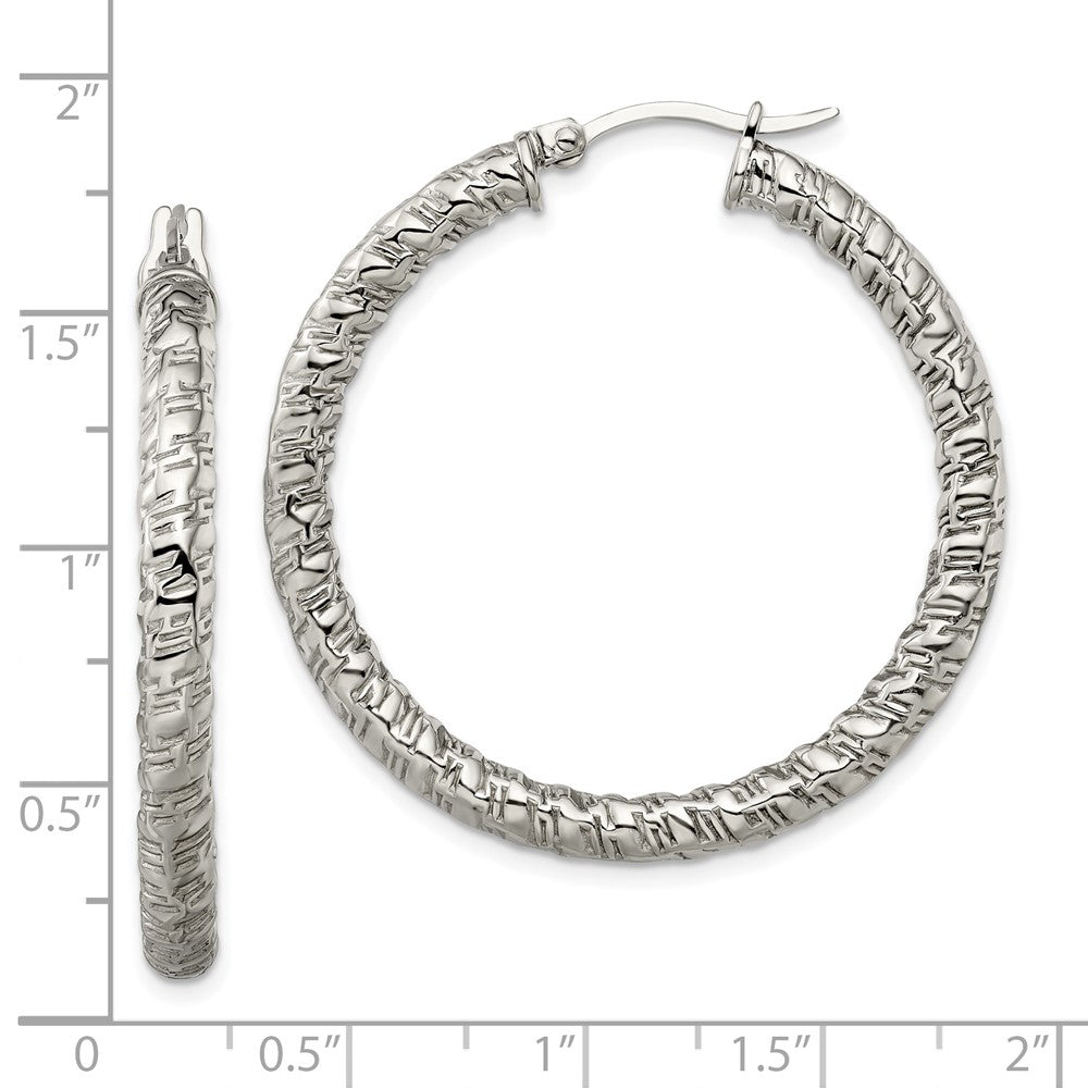 Chisel Stainless Steel Polished and Textured Hollow Hoop Earrings
