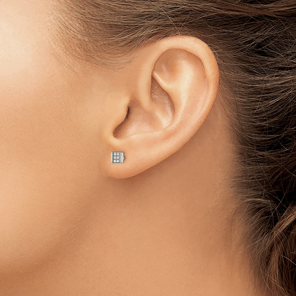 Chisel Stainless Steel Brushed with CZ Square Post Earrings