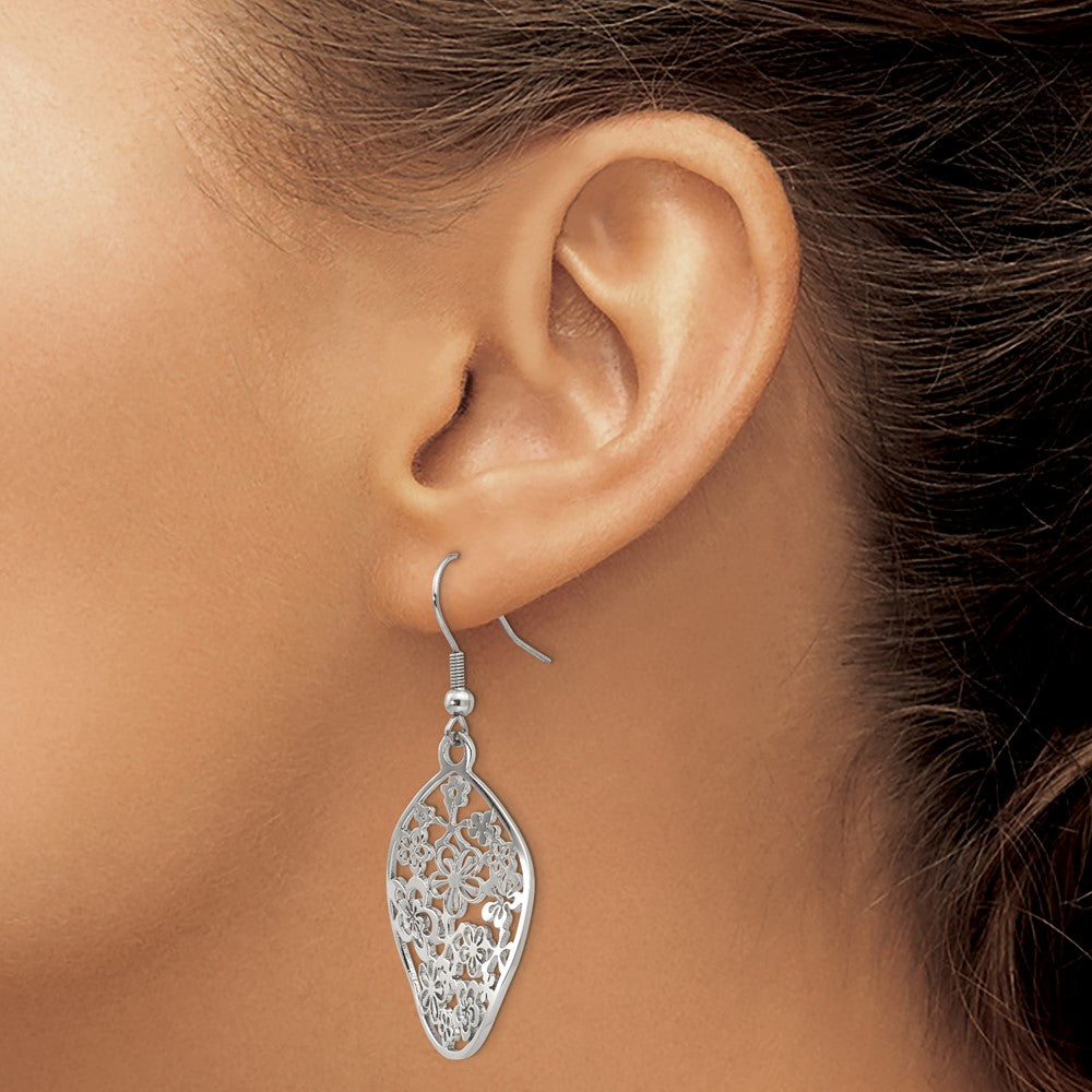 Chisel Stainless Steel Polished Flower Dangle Shepherd Hook Earrings