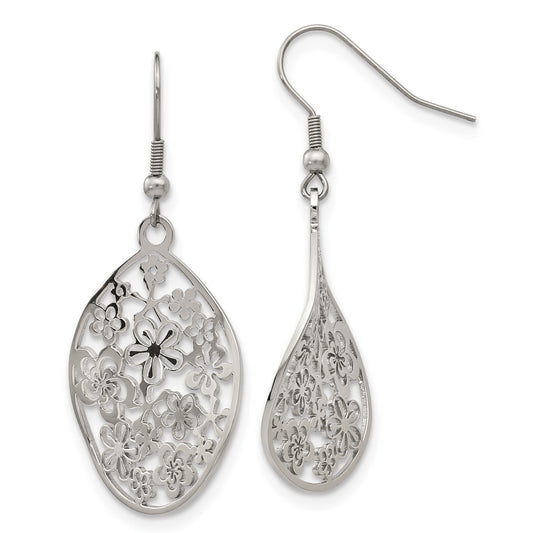 Chisel Stainless Steel Polished Flower Dangle Shepherd Hook Earrings