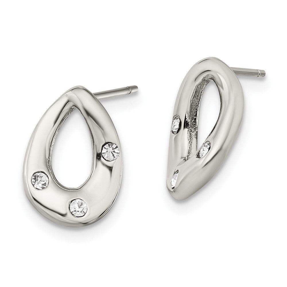 Chisel Stainless Steel Polished with Crystal Teardrop Post Earrings