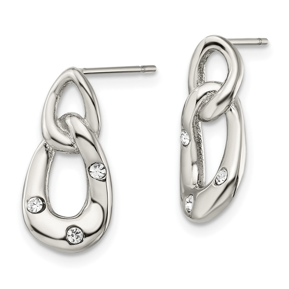 Chisel Stainless Steel Polished with Crystal Two Loop Post Earrings