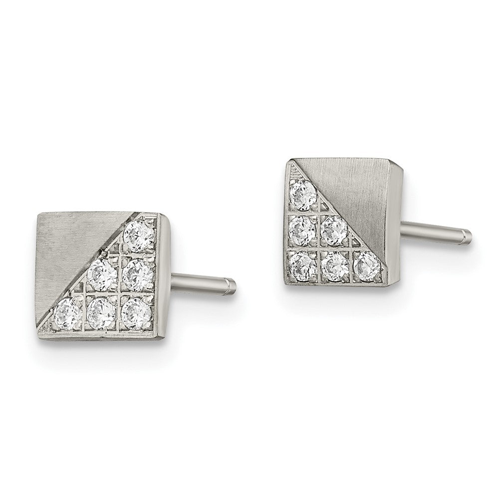 Chisel Stainless Steel Brushed with CZ Square Post Earrings