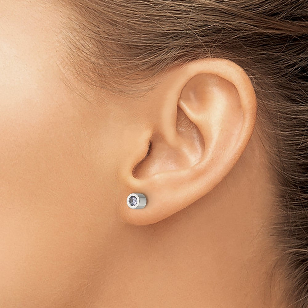 Chisel Stainless Steel Polished Pink CZ June Birthstone Post Earrings