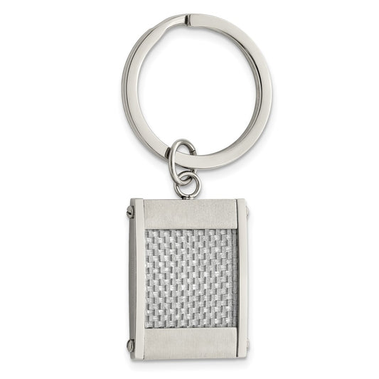 Chisel Stainless Steel Brushed and Polished Grey Carbon Fiber Inlay Key Ring