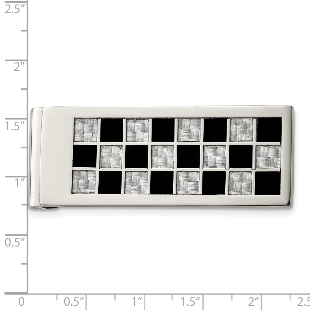 Chisel Stainless Steel Polished Black and Grey Carbon Fiber Inlay Money Clip