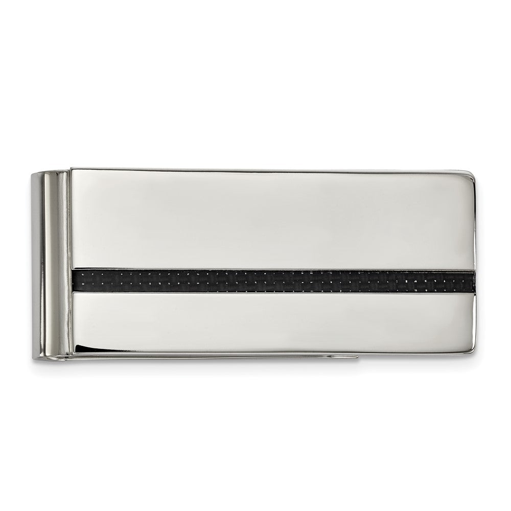 Chisel Stainless Steel Polished Black Carbon Fiber Inlay Money Clip