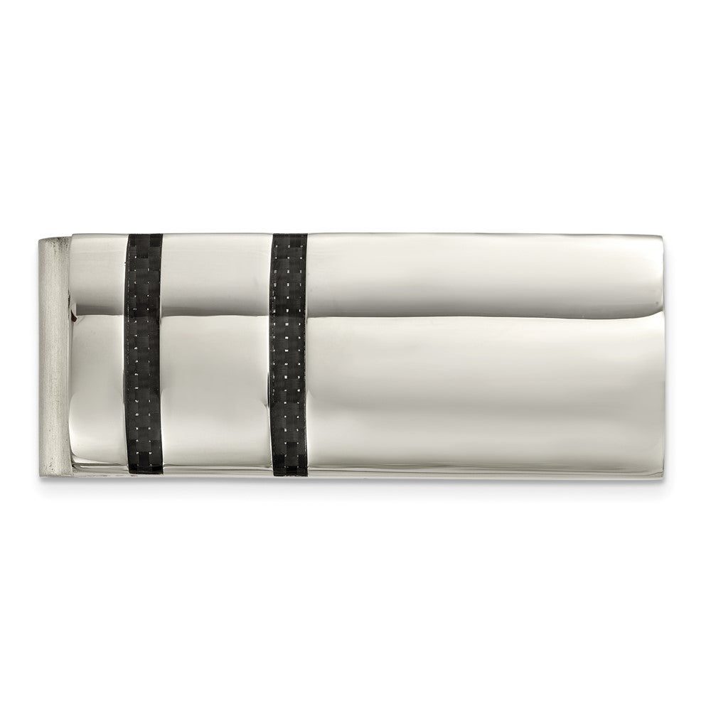 Chisel Stainless Steel Polished Black Carbon Fiber Inlay Money Clip