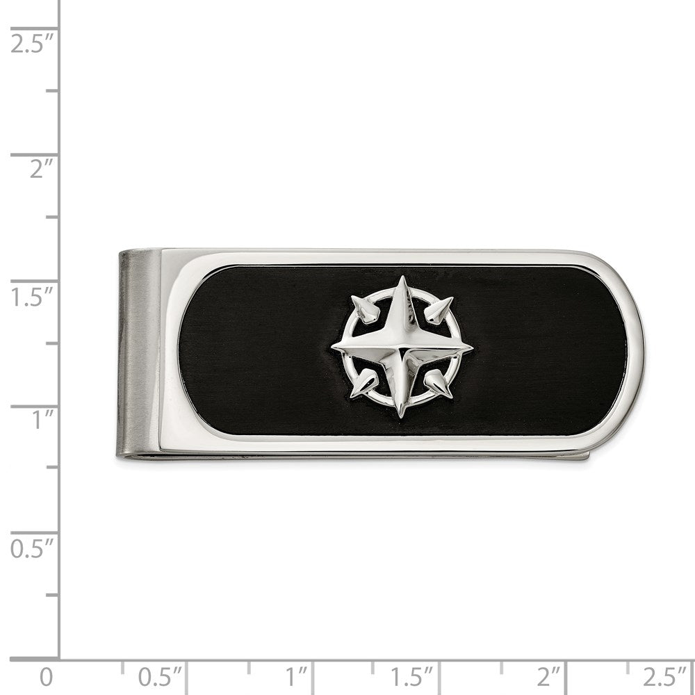 Chisel Stainless Steel Brushed and Polished Black IP-plated Compass Money Clip