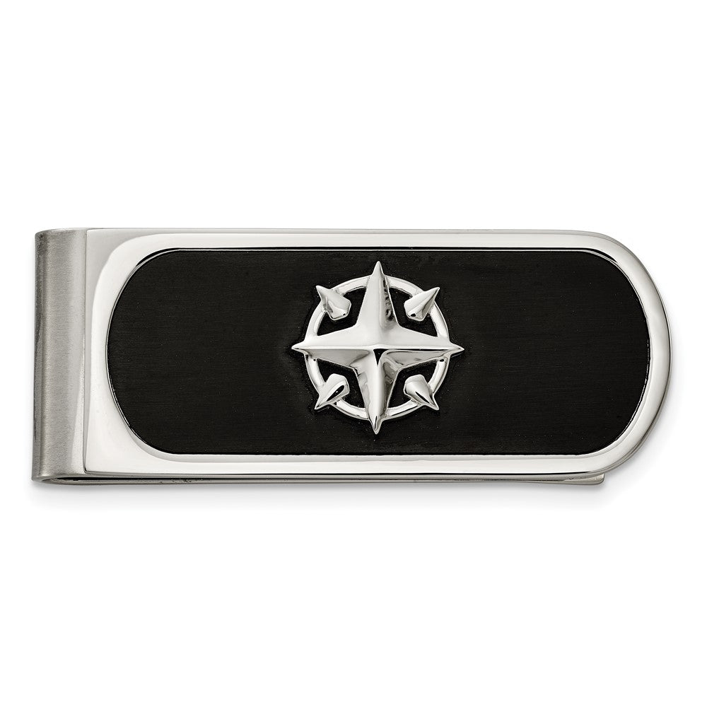 Chisel Stainless Steel Brushed and Polished Black IP-plated Compass Money Clip