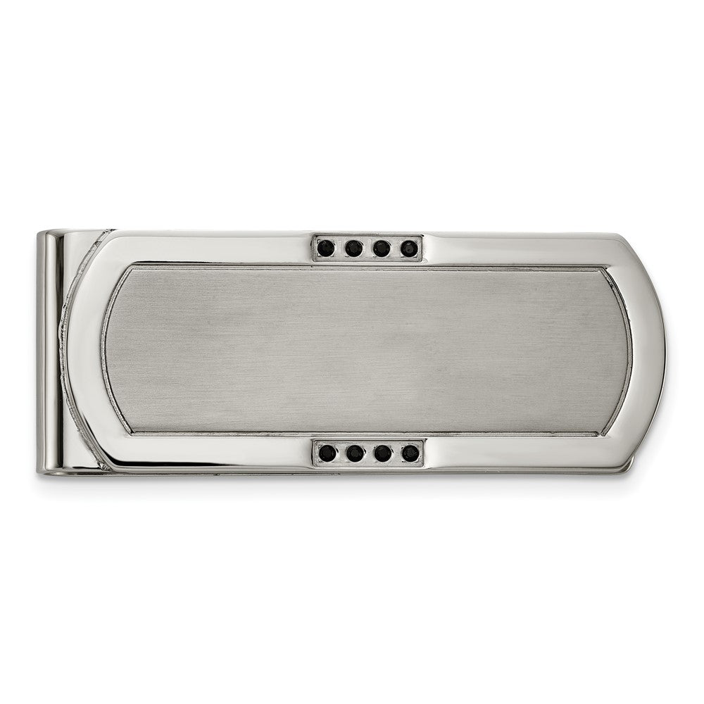 Chisel Stainless Steel Brushed and Polished with Black CZ Money Clip