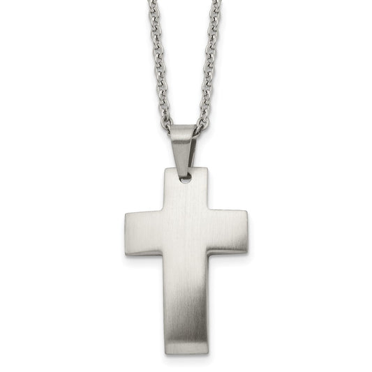 Chisel Stainless Steel Brushed Cross Pendant on a 20 inch Cable Chain Necklace