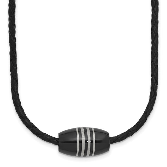 Chisel Stainless Steel Polished Black IP-plated Leather Cord 20 inch Necklace