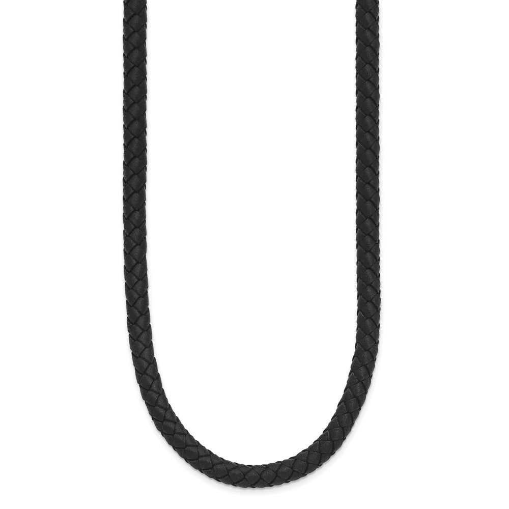 Chisel Stainless Steel Polished Woven Black Leather 16.25 inch Necklace