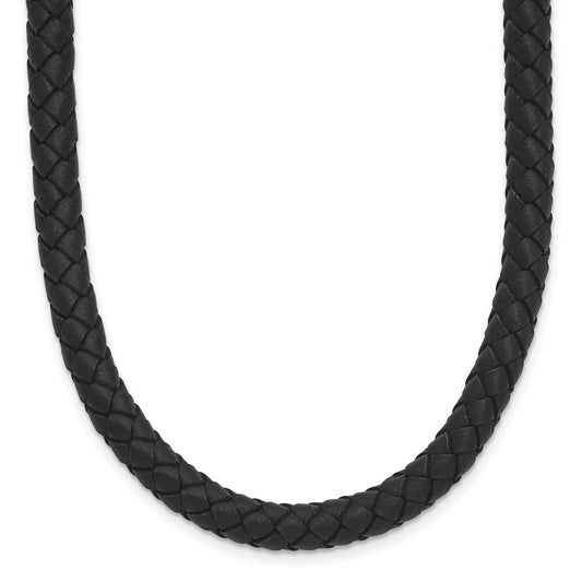 Chisel Stainless Steel Polished Woven Black Leather 16.25 inch Necklace