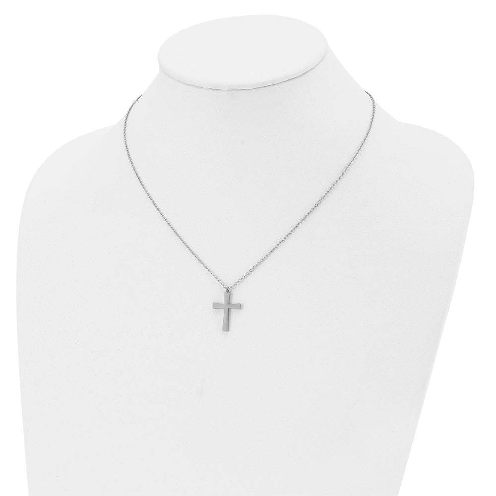 Chisel Stainless Steel Polished Small Cross Pendant on an 18 inch Cable Chain Necklace