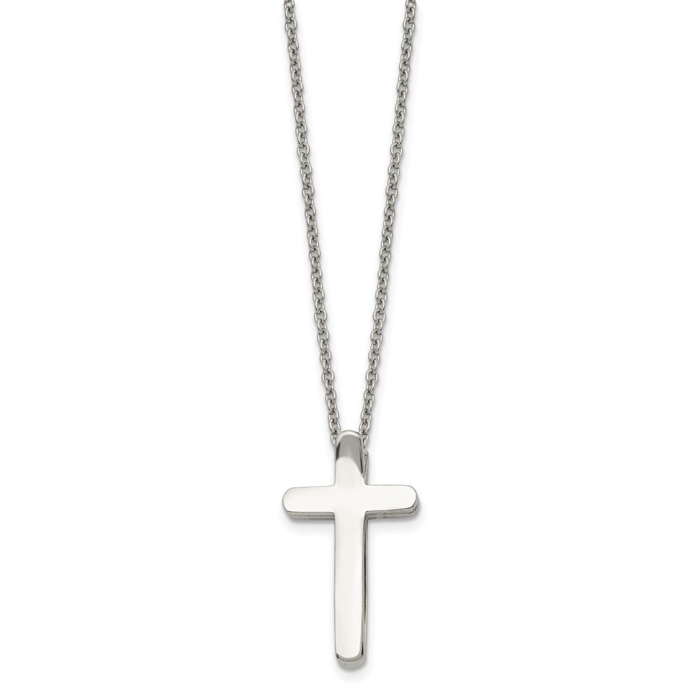 Chisel Stainless Steel Polished 3D Ichthus and Cross Pendant on a 16 inch Cable Chain Necklace