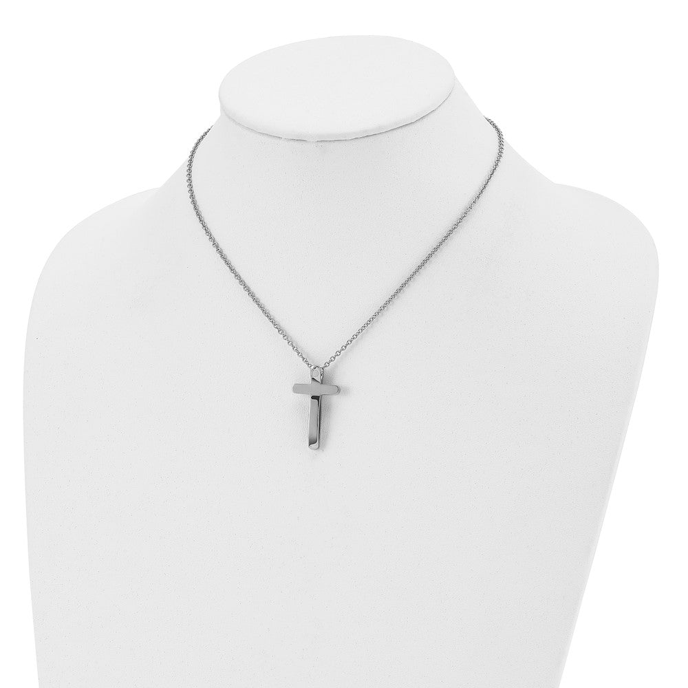Chisel Stainless Steel Polished 3D Ichthus and Cross Pendant on a 16 inch Cable Chain Necklace
