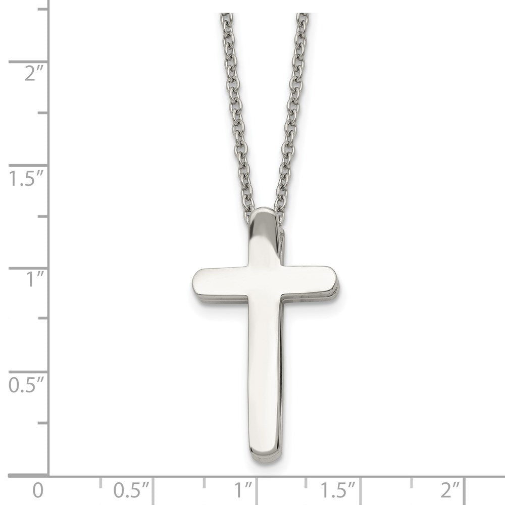 Chisel Stainless Steel Polished 3D Ichthus and Cross Pendant on a 16 inch Cable Chain Necklace