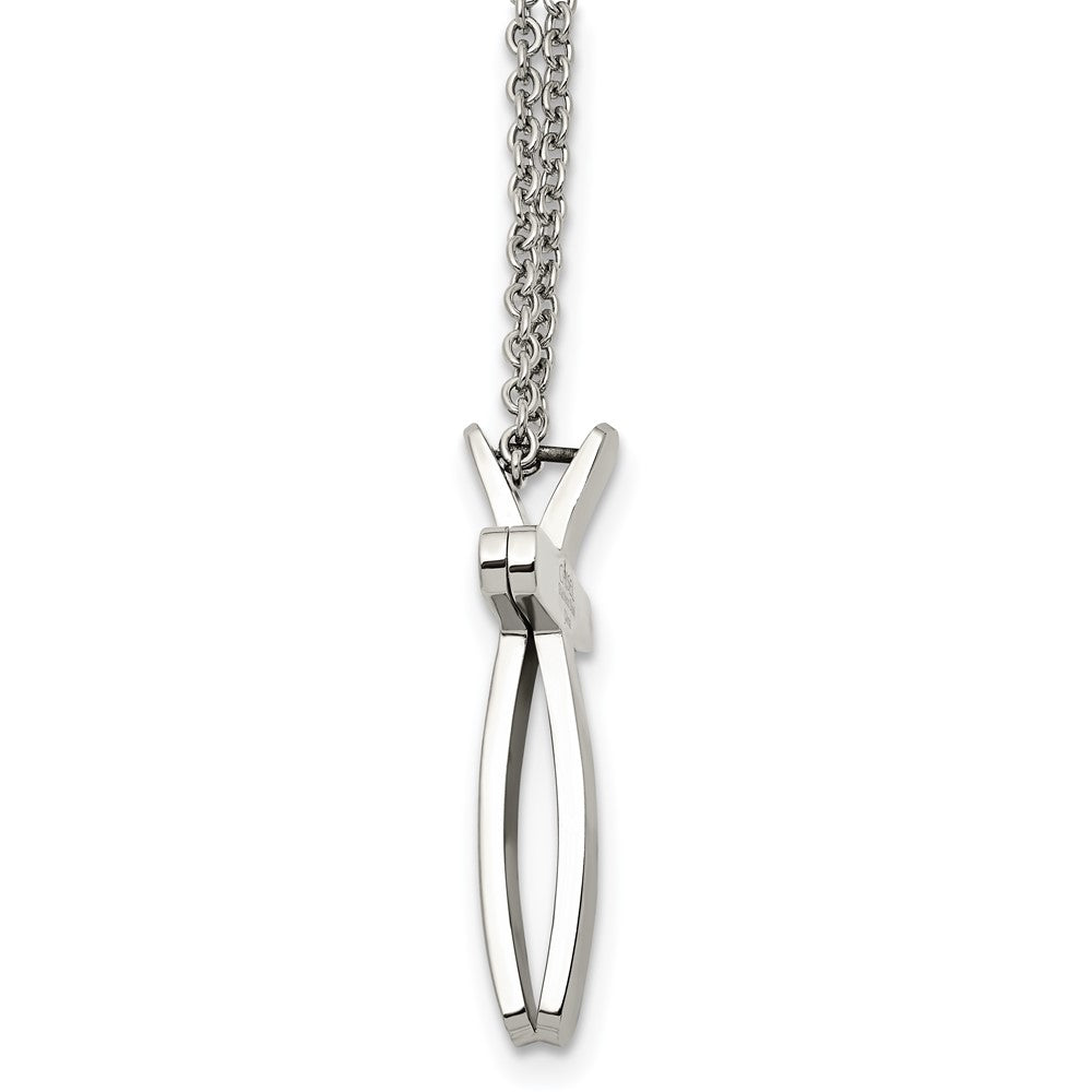 Chisel Stainless Steel Polished 3D Ichthus and Cross Pendant on a 16 inch Cable Chain Necklace