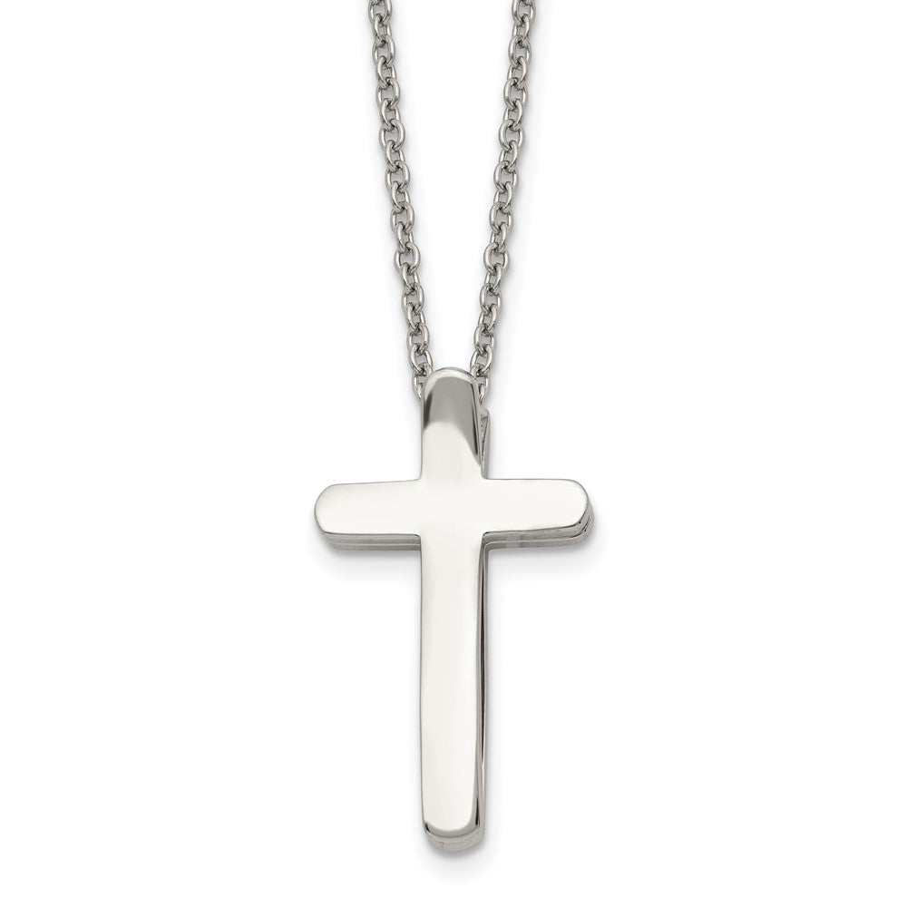 Chisel Stainless Steel Polished 3D Ichthus and Cross Pendant on a 16 inch Cable Chain Necklace