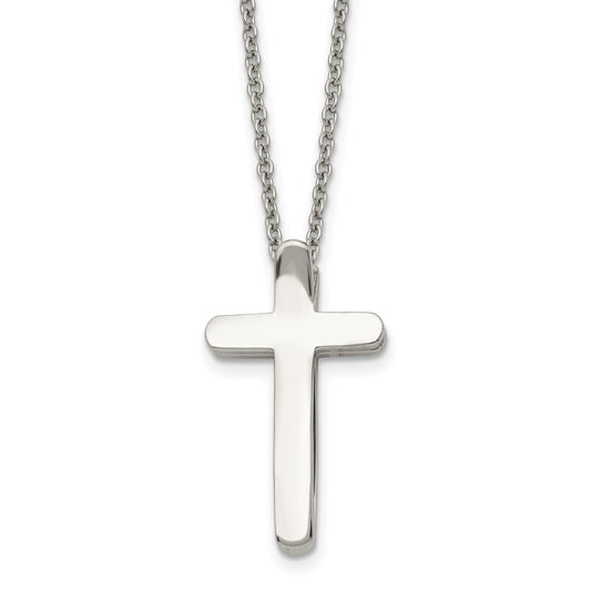 Chisel Stainless Steel Polished 3D Ichthus and Cross Pendant on a 16 inch Cable Chain Necklace