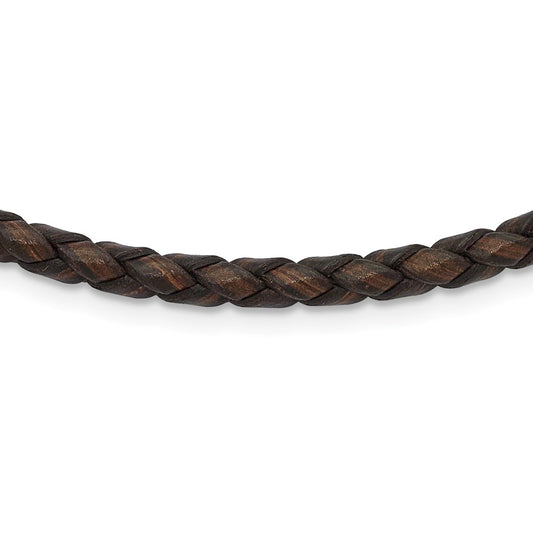 Chisel 4mm Genuine Leather Hexagon Weave 18 inch Necklace