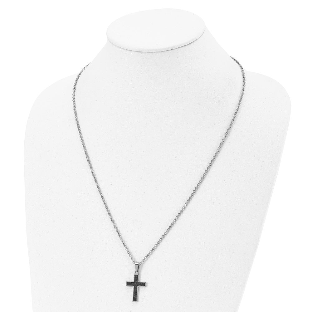 Chisel Stainless Steel Polished and Textured Black IP-plated Cross Pendant on a 24 inch Cable Chain Necklace