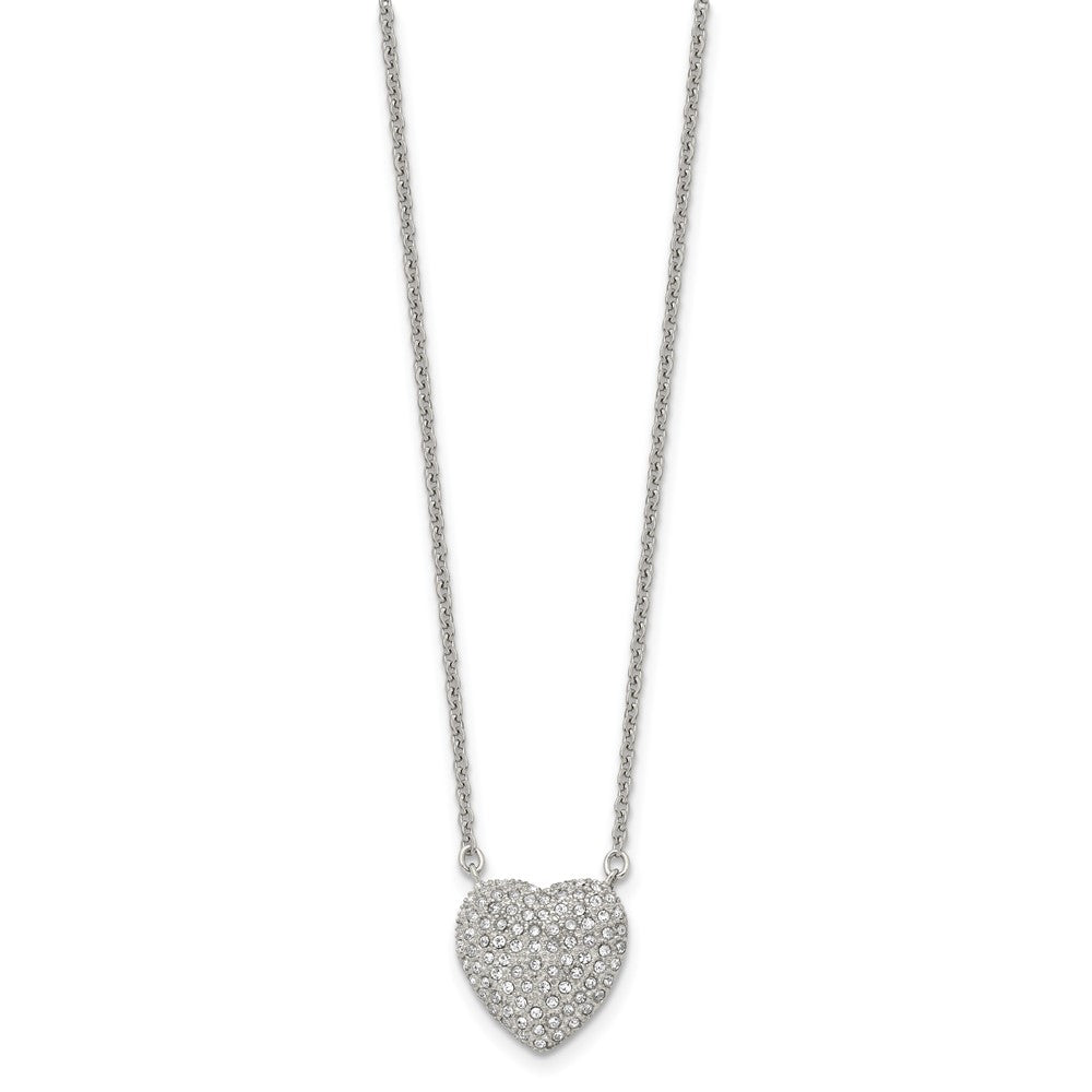Chisel Stainless Steel Polished with Preciosa Crystal Heart on a 16 inch Cable Chain with a 2 inch Extension Necklace
