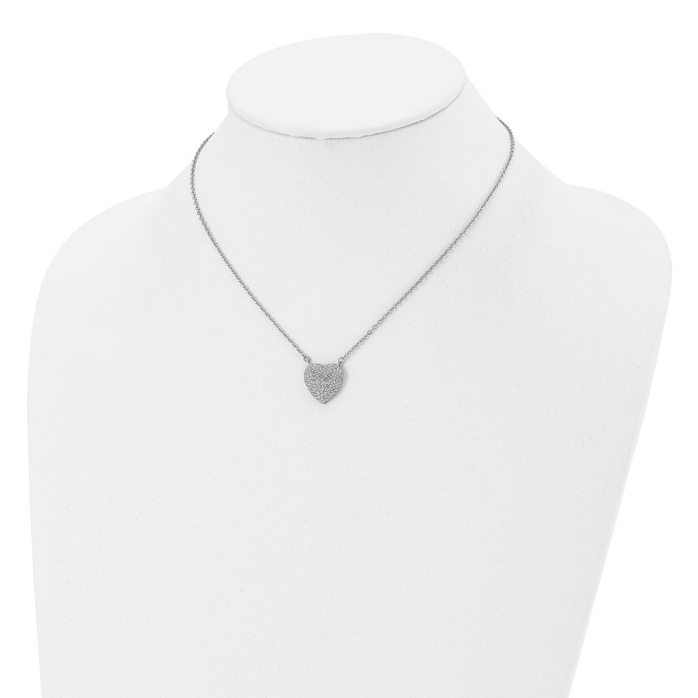 Chisel Stainless Steel Polished with Preciosa Crystal Heart on a 16 inch Cable Chain with a 2 inch Extension Necklace