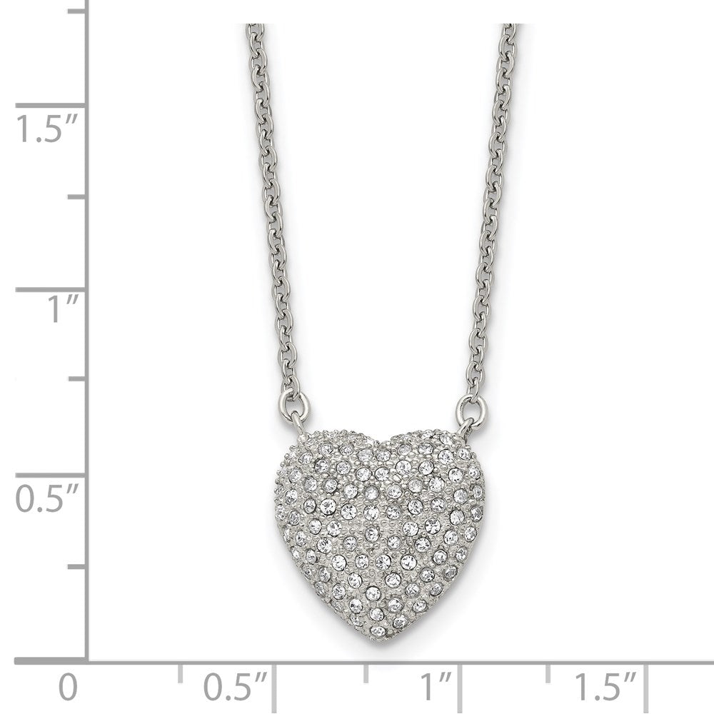Chisel Stainless Steel Polished with Preciosa Crystal Heart on a 16 inch Cable Chain with a 2 inch Extension Necklace