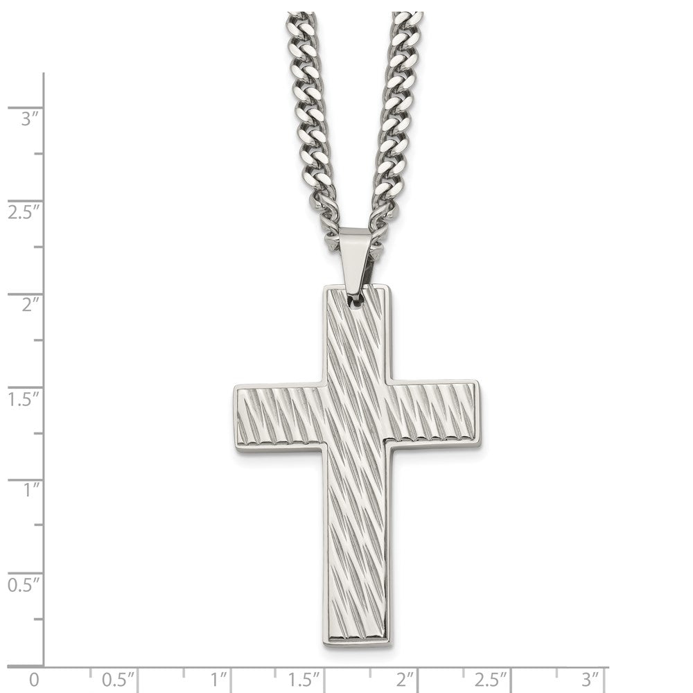 Chisel Stainless Steel Brushed Polished and Textured Cross Pendant on a 24 inch Curb Chain Necklace