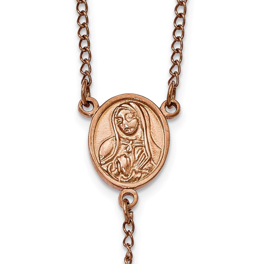 Chisel Stainless Steel Polished Rose IP-plated 30 inch Rosary Necklace