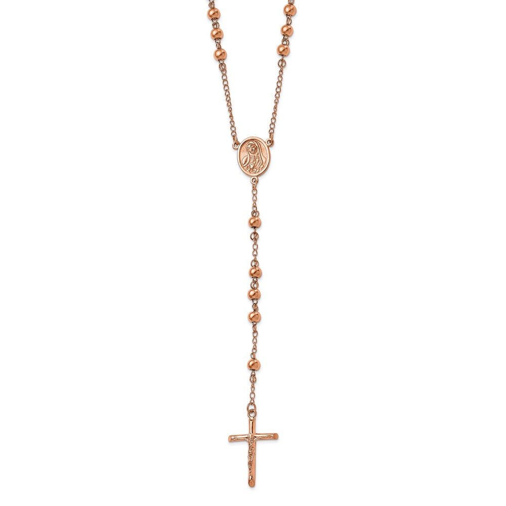 Chisel Stainless Steel Polished Rose IP-plated 30 inch Rosary Necklace