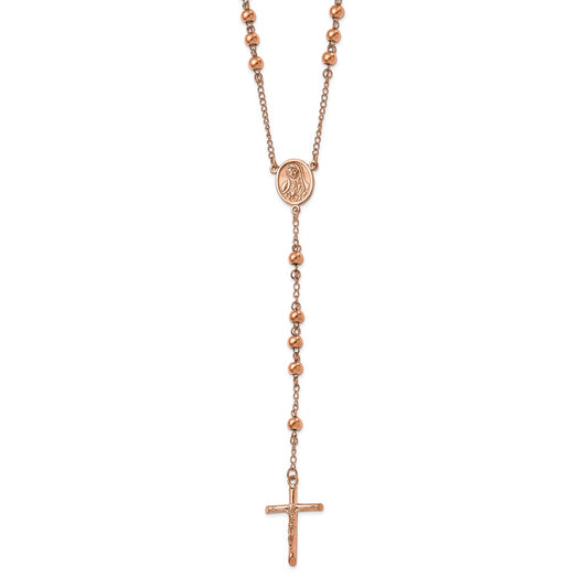 Chisel Stainless Steel Polished Rose IP-plated 30 inch Rosary Necklace