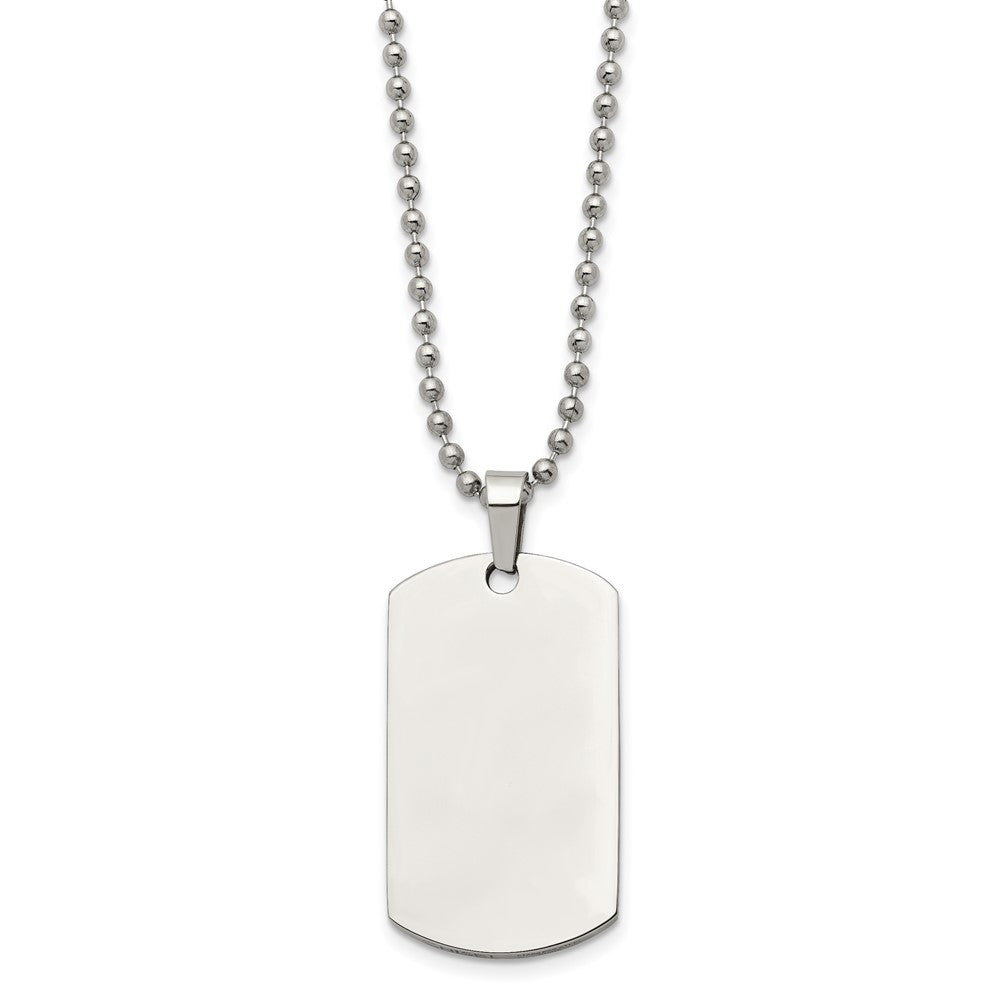 Chisel Stainless Steel Brushed and Polished Rounded Edge 2mm Dog Tag on a 24 inch Ball Chain Necklace