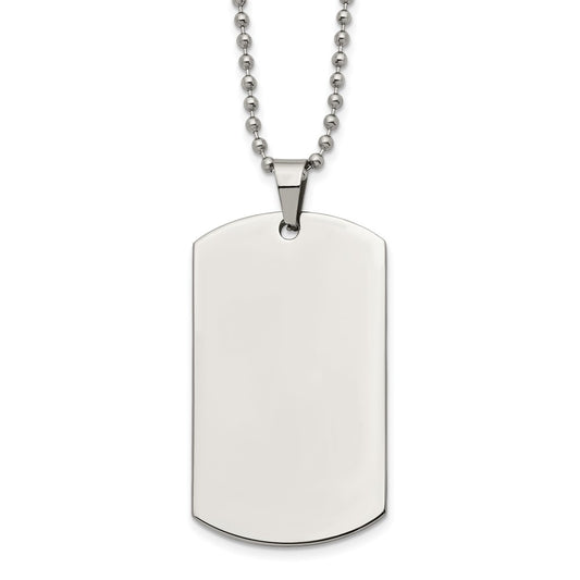Chisel Stainless Steel Brushed and Polished Rounded Edge 2mm Dog Tag on a 24 inch Ball Chain Necklace